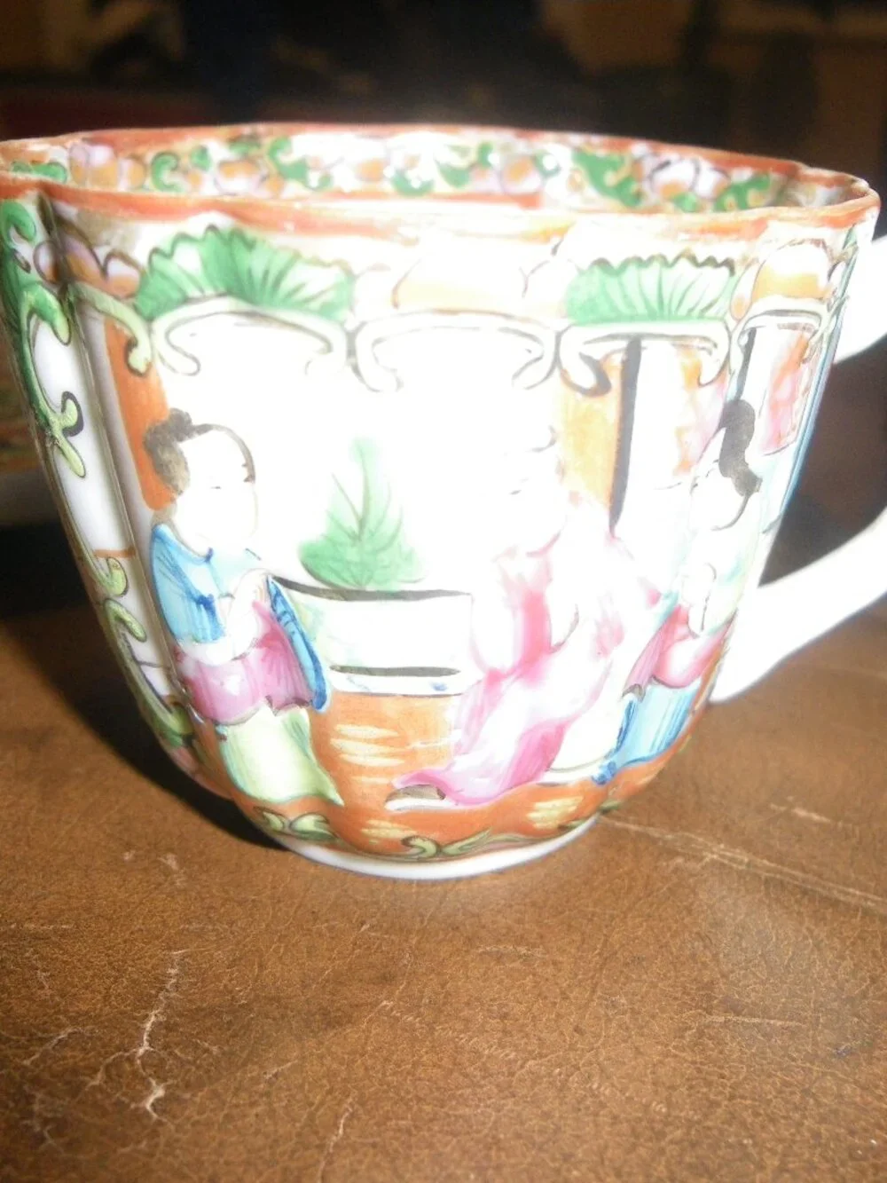 Vintage China Teacup & Saucer Set Old Asian Themed Graphics